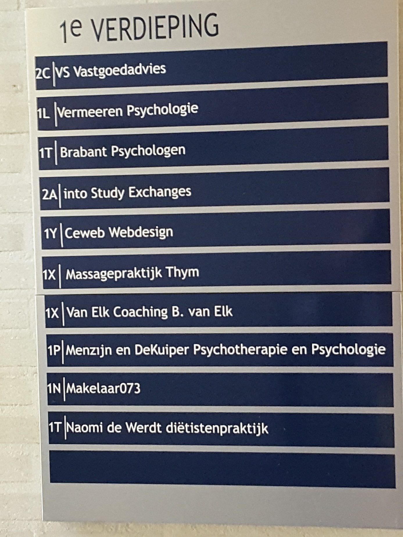 Adresbord 1e verdieping Vermeeren Psychologie
